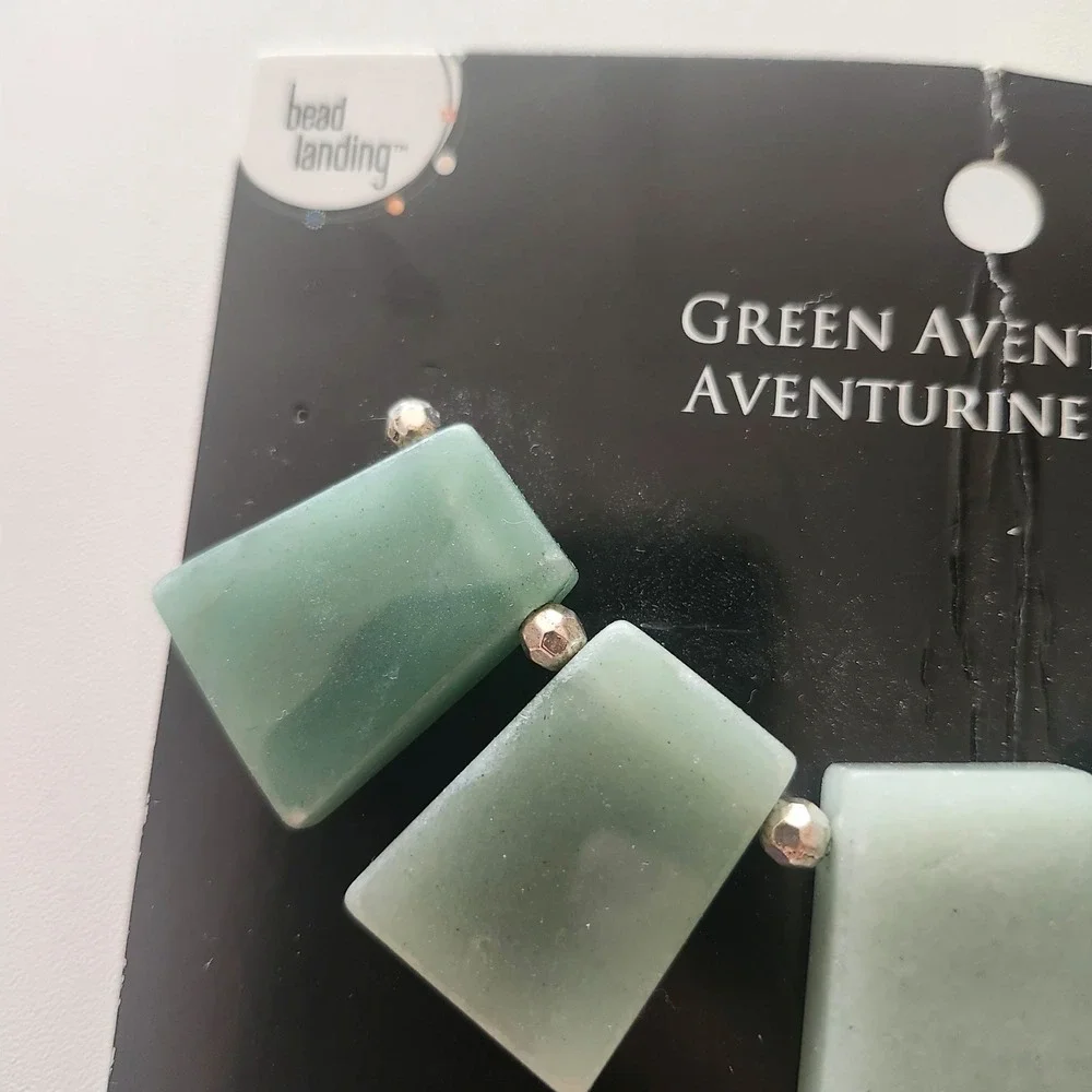 Bead Landing Green Aventurine Semi Precious Stones Rectangular Focal Beads 11pc